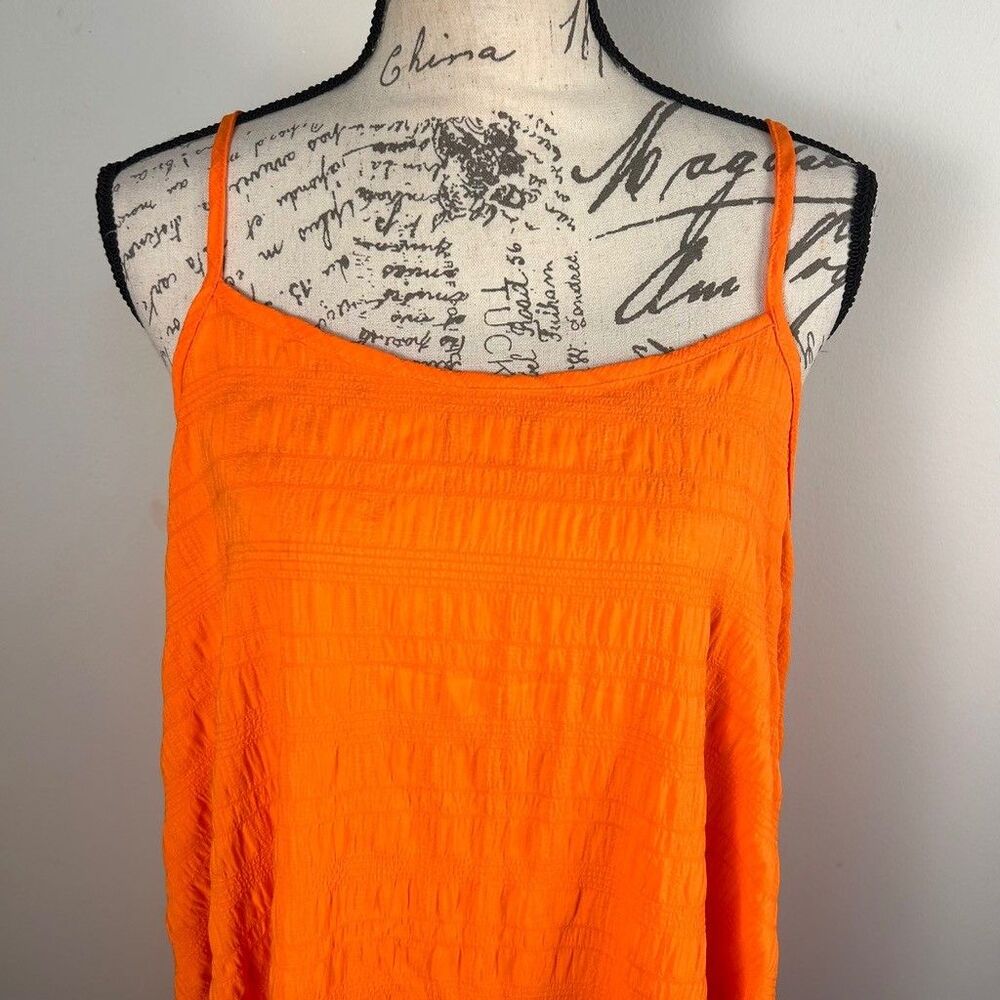 Shein Curve Orange Cami Dress Womens 2XL Smocked Ruffle Hem Textured Slip Dress - Picture 2 of 9